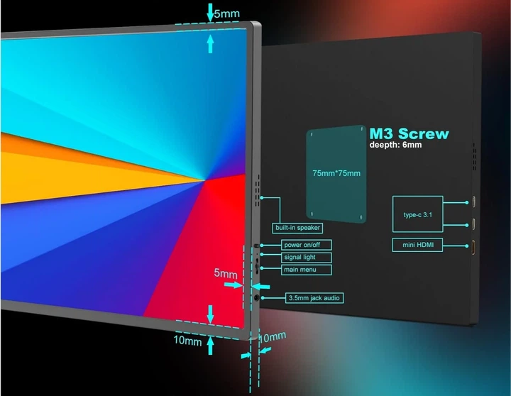 Монитор портативный 18.5" Bimawen F8A Full HD IPS 60 Гц (102022052) - Уценка - изображение 3