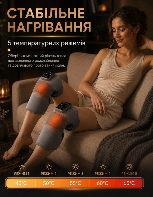 Массажер для колен XP-8902 с подогревом и вибрационным массажем, 3 режима нагрева, режим вибрации, портативный массажер-наколенник для восстановления мышц, расслабления и улучшения кровообращения. - изображение 3