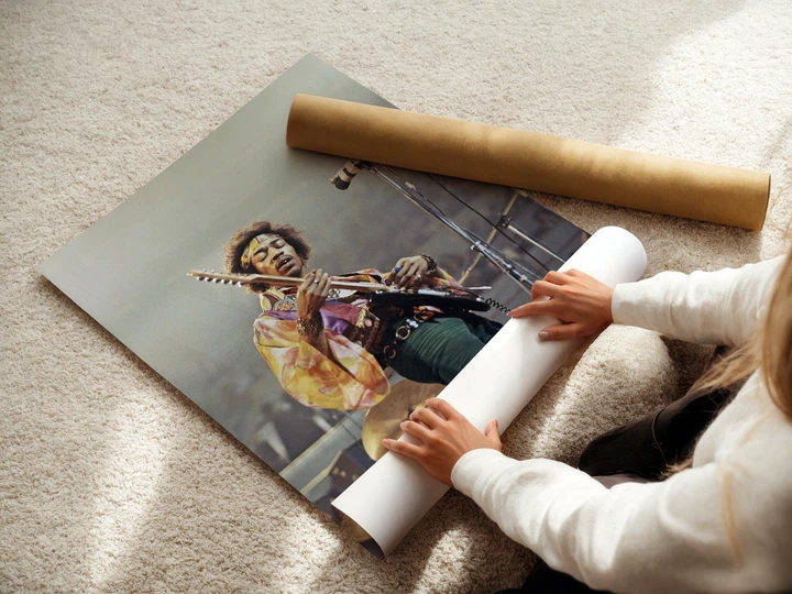 Постер Джимі Гендрікс на сцені, Jimi Hendrix, плакат для музиканта, блюз, A1 60×60 см (id0278) - зображення 3