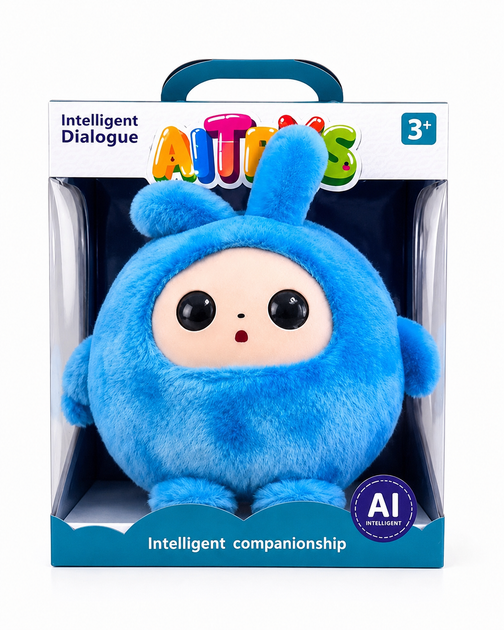 Интерактивная плюшевая игрушка Зайчик с AI, анимированными LED глазами, звуком, реакцией на прикосновения и USB Type-C зарядкой Синий - изображение 7