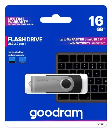 Флеш накопитель USB 16Gb Goodram UTS3, Black, USB 3.2 Gen 1 (UTS3-0160K0R11) - Фото 4 Флеш накопитель USB 16Gb Goodram UTS3, Black, USB 3.2 Gen 1 (UTS3-0160K0R11) - изображение 4