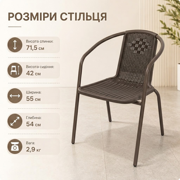 Стілець з ротанговим плетінням для дому та тераси DSF-001 - Фото 5 Стілець з ротанговим плетінням для дому та тераси DSF-001 - зображення 5