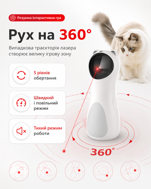 Іграшка інтерактивна лазерна для домашніх тварин котів та собак M-Pets з 5 режимами - Фото 3 Іграшка інтерактивна лазерна для домашніх тварин котів та собак M-Pets з 5 режимами - зображення 3