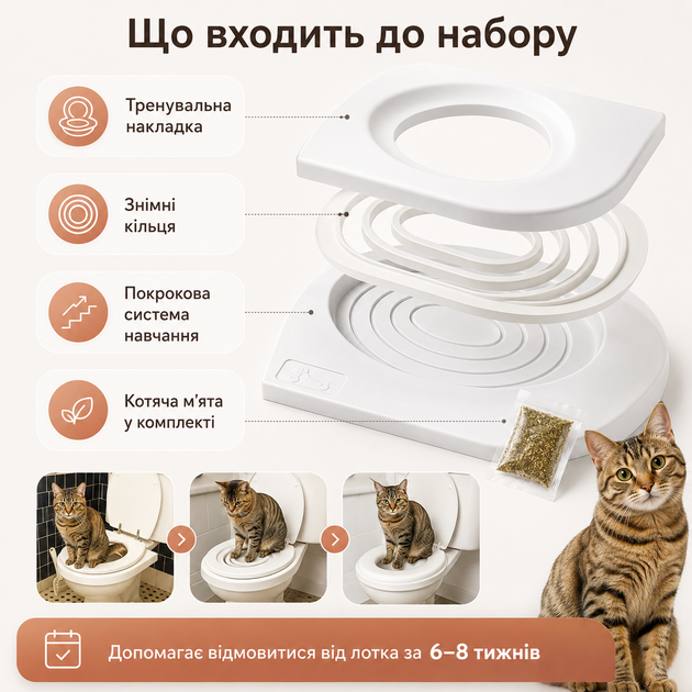 Набор для приучения котов к унитазу CitiKitty Toilette Training Kit накладка пластиковая - Фото 5 Набор для приучения котов к унитазу CitiKitty Toilette Training Kit накладка пластиковая - изображение 5