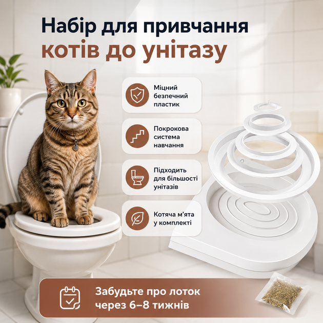 Набор для приучения котов к унитазу CitiKitty Toilette Training Kit накладка пластиковая - Фото 6 Набор для приучения котов к унитазу CitiKitty Toilette Training Kit накладка пластиковая - изображение 6