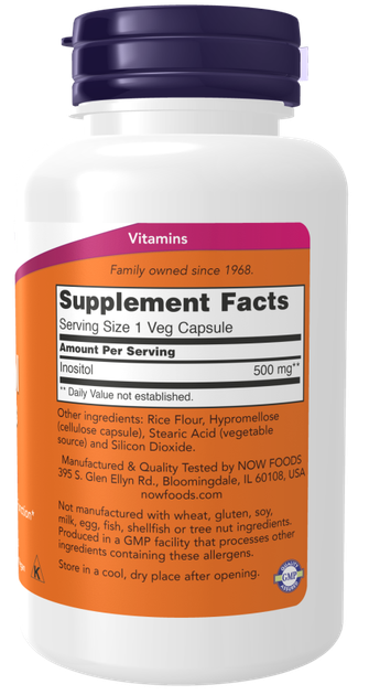 Now foods inositol capsules 500 mg 100 капсул, now инозітол 500 мг - зображення 2