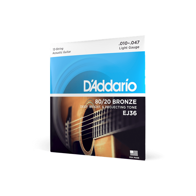 Струны для акустической гитары DʼADDARIO EJ36 80/20 Bronze Regular Light 12-String (10-47) - изображение 2