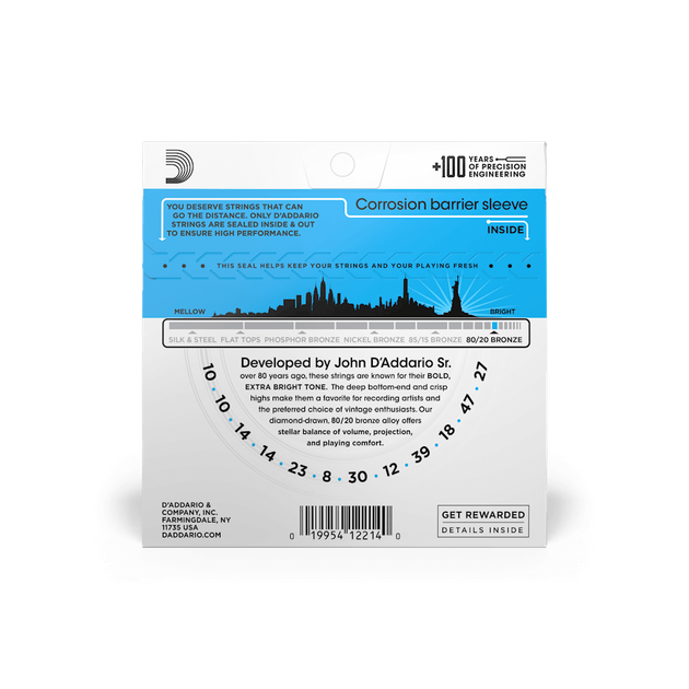 Струны для акустической гитары DʼADDARIO EJ36 80/20 Bronze Regular Light 12-String (10-47) - изображение 3