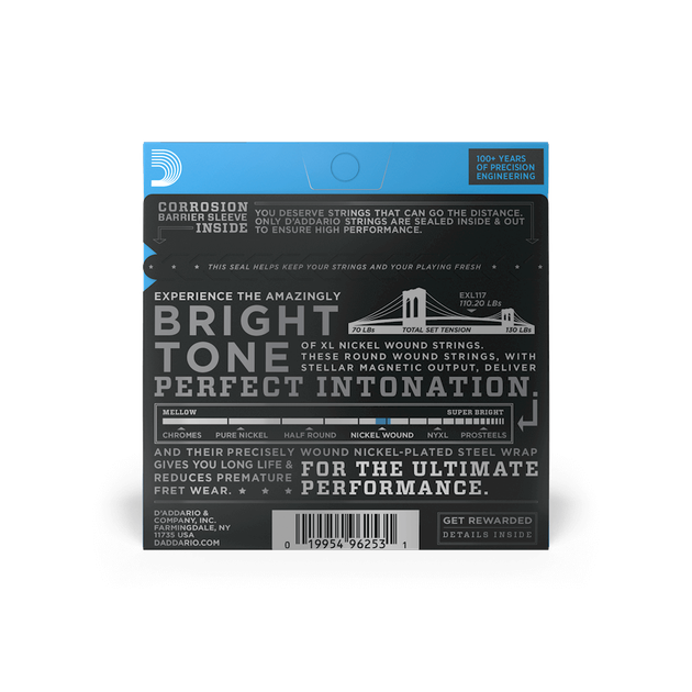 Струни для електрогітари DʼADDARIO EXL117 XL Nickel Wound Medium Top/Extra-Heavy Bottom (11-56) - зображення 3