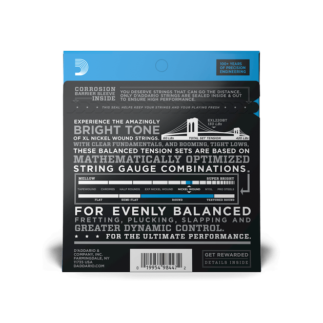 Струны для бас-гитары DʼADDARIO EXL220BT XL Nickel Wound Balanced Tension Super Light (40-95) - изображение 2