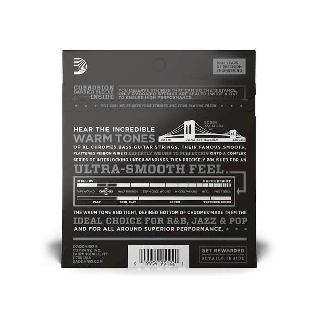 Струны для бас-гитары DʼADDARIO ECB84 XL Chromes Bass Custom Light (40-100) - изображение 3