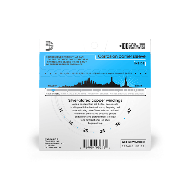 Струни для акустичної гітари DʼADDARIO EJ40 SILK & Steel Folk REGULAR Light (11-47) - Фото 3 Струни для акустичної гітари DʼADDARIO EJ40 SILK & Steel Folk REGULAR Light (11-47) - зображення 3