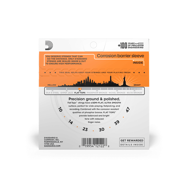 Струны для акустической гитары DʼADDARIO EFT15 Flat Tops Phosphor Bronze Extra Light (10-47) - изображение 3