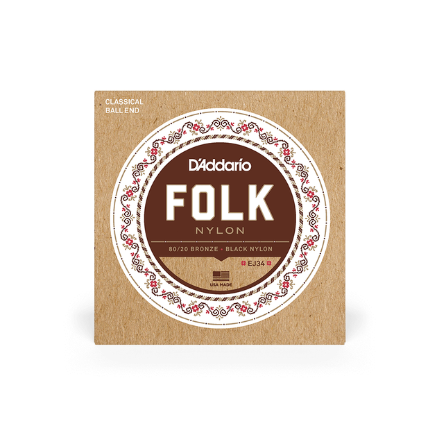 Струны для классической гитары DʼADDARIO EJ34 FOLK NYLON 80/20 Bronze Ball End Black Treble - Фото 1 Струны для классической гитары DʼADDARIO EJ34 FOLK NYLON 80/20 Bronze Ball End Black Treble - изображение 1