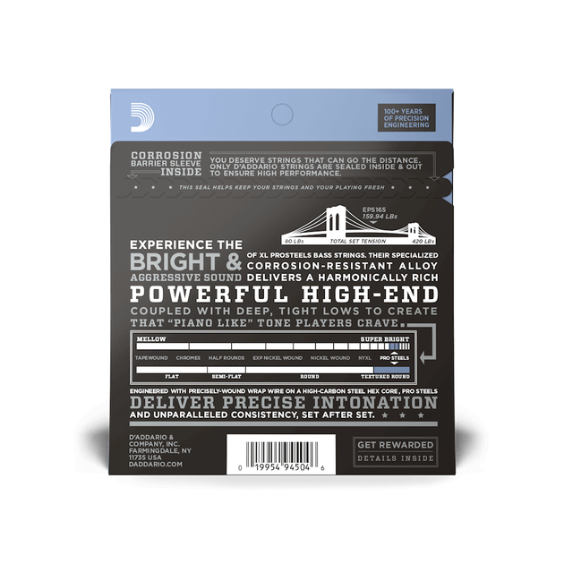 Струны для бас-гитары DʼADDARIO EPS165 XL ProSteels Reg Light Top/Med Bottom (45-105) - Фото 3 Струны для бас-гитары DʼADDARIO EPS165 XL ProSteels Reg Light Top/Med Bottom (45-105) - изображение 3