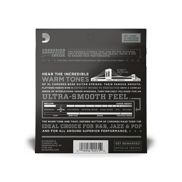 Струны для бас-гитары DʼADDARIO ECB81-5 XL Chromes Bass Regular Light 5-String (45-132) - изображение 3