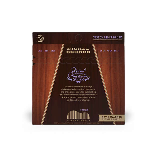 Струны для акустической гитары DʼADDARIO NB1152 Nickel Bronze Custom Light (11-52) - изображение 2