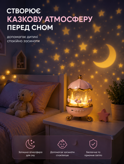 Дитячий нічник проектор зоряного неба з bluetooth колонкою акумуляторний usb світильник лампа для дитячої кімнати - зображення 2