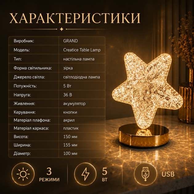 Настольная лампа «Звезда» Creatice Table Lamp - изображение 5