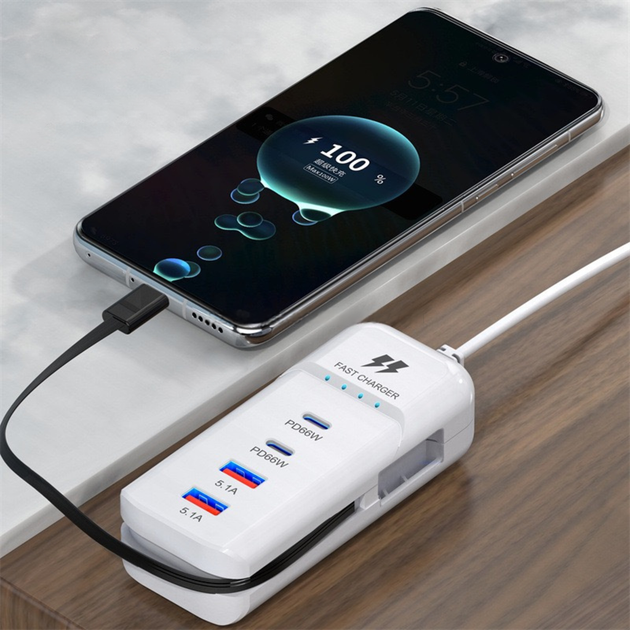 Сетевое зарядное устройство-хаб 66W, 2 USB + 2 Type-C, EU вилка - изображение 2