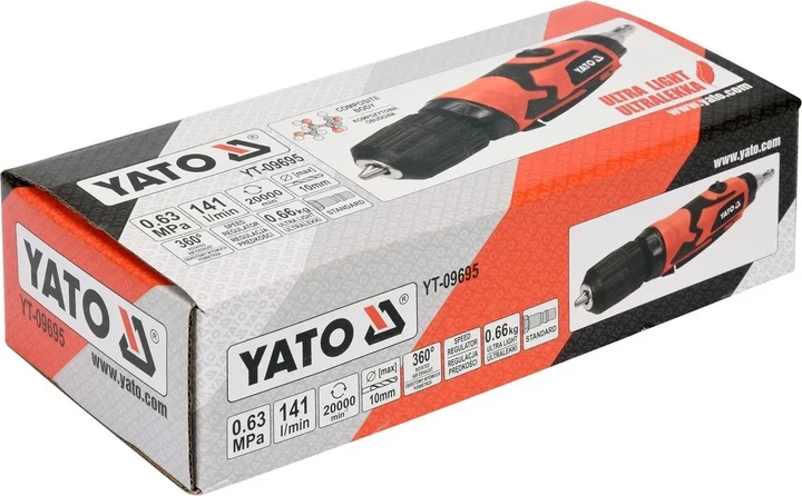 Дрель пневматическая YATO прямая патрон 10 мм 6.3 бар YT-09695 - Фото 3 Дрель пневматическая YATO прямая патрон 10 мм 6.3 бар YT-09695 - изображение 3