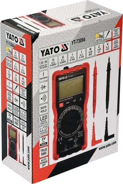 Мультиметр цифровой YATO с LCD-дисплеем для электрических параметров YT-73094 - изображение 4