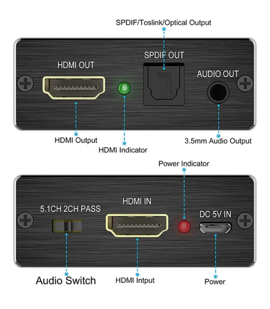 HDMI аудио экстрактор 4K с выходом SPDIF AUX 3.5 мм и поддержкой Dolby DTS 5.1 - изображение 6