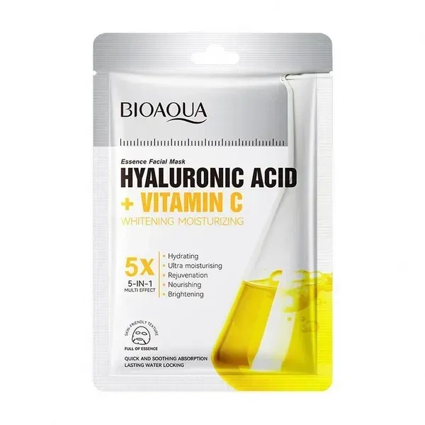 Тканевая маска для лица с гиалуроновой кислотой и витамином С Bioaqua HyaluronicAcid + Vitamin С Essence Facial Mask, 35 г х 5 шт (6942349742323) - Фото 1 Тканевая маска для лица с гиалуроновой кислотой и витамином С Bioaqua HyaluronicAcid + Vitamin С Essence Facial Mask, 35 г х 5 шт (6942349742323) - изображение 1