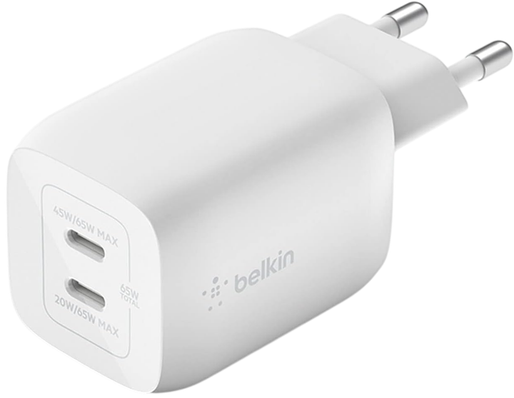 Зарядний пристрій Belkin 65W PD PPS Dual USB-C GaN (WCH013VFWH) - зображення 2