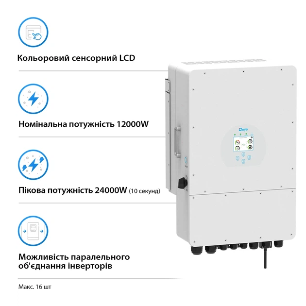 Гібридний інвертор DEYE SUN-12K-SG02LP1-EU-AM3-P - Фото 2 Гібридний інвертор DEYE SUN-12K-SG02LP1-EU-AM3-P - изображение 2
