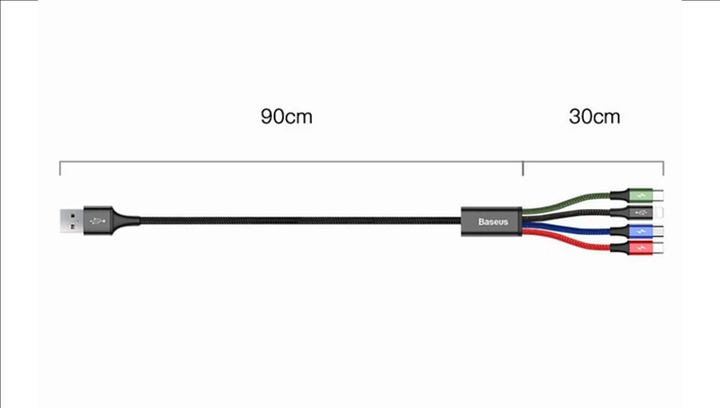 Кабель Baseus Fast 4-in-1 3.5A USB 2.0 - Lightning + Micro-USB + USB Type-C 2шт Black 1.2m - Фото 4 Кабель Baseus Fast 4-in-1 3.5A USB 2.0 - Lightning + Micro-USB + USB Type-C 2шт Black 1.2m - изображение 4