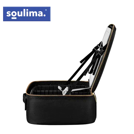 Косметичний кейс з LED дзеркалом 25,5x23,5 см для макіяжу чорний Soulima CS-0104 - Фото 5 Косметичний кейс з LED дзеркалом 25,5x23,5 см для макіяжу чорний Soulima CS-0104 - зображення 5
