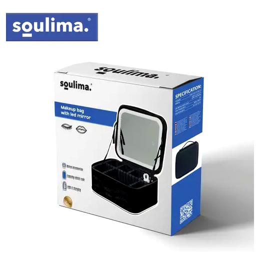 Косметичний кейс з LED дзеркалом 25,5x23,5 см для макіяжу чорний Soulima CS-0104 - Фото 6 Косметичний кейс з LED дзеркалом 25,5x23,5 см для макіяжу чорний Soulima CS-0104 - зображення 6