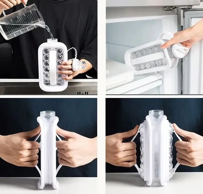 Портативна силіконова форма для льоду пляшка складана 2 в 1 ICE CUBE TRAY на 17 кульок - изображение 4