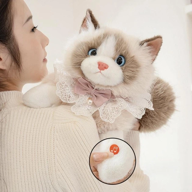Мягкий рюкзак Кот, мяукающий плюшевый рюкзак-котик с вместительным карманом 50 см - Фото 6 Мягкий рюкзак Кот, мяукающий плюшевый рюкзак-котик с вместительным карманом 50 см - изображение 6