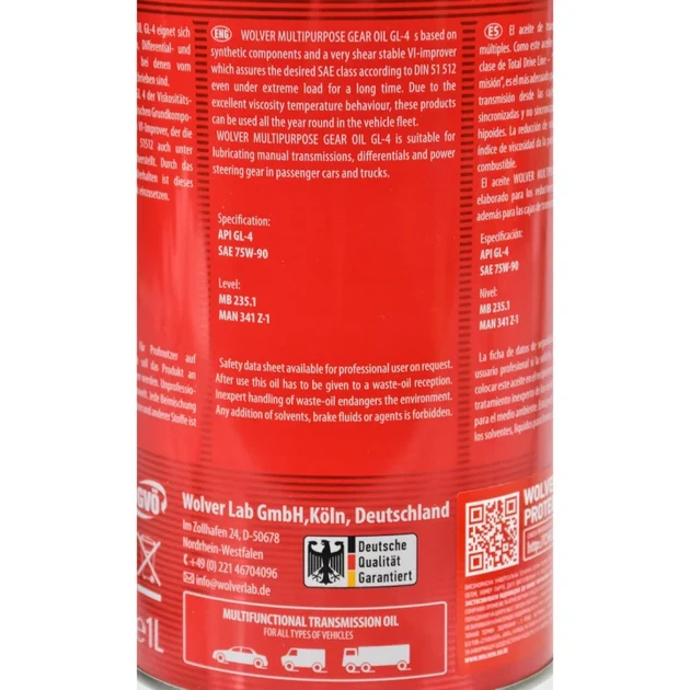 Олива трансмісійна Wolver Multipurpose Gear Oil 75W-90 (1л.) - зображення 4