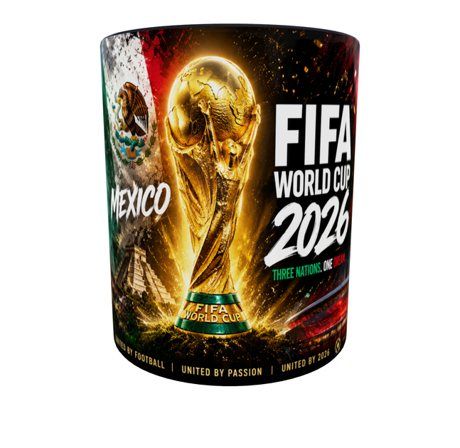 Кружка (чашка) с принтом «FIFA World Cup 2026 USA Mexico Canada» – подарок для футбольного болельщика | 330 мл(черная ручка) - изображение 2