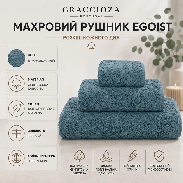 Махровое полотенце Graccioza Egoist, Гостевое, 30x50 см, Бирюзово-синий - Фото 6 Махровое полотенце Graccioza Egoist, Гостевое, 30x50 см, Бирюзово-синий - изображение 6