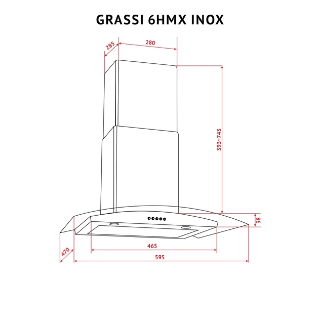 Витяжка декоративна зі склом PERFELLI GRASSI 6HMX INOX - изображение 12