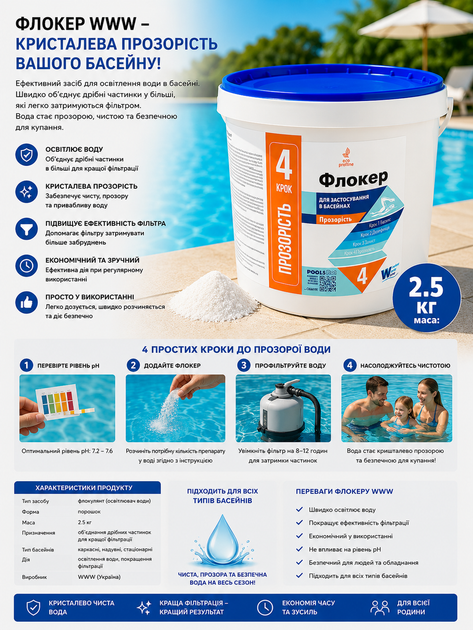 Средство для прозрачности воды в бассейне Флокер WWW 2.5кг (ведро) - Фото 2 Средство для прозрачности воды в бассейне Флокер WWW 2.5кг (ведро) - изображение 2