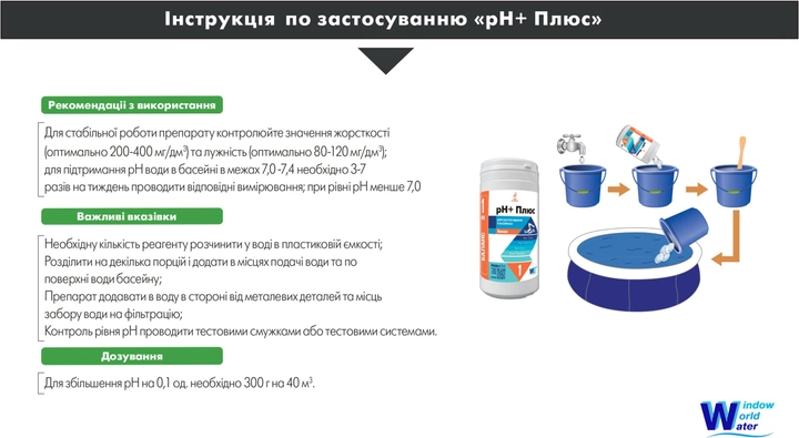 Засіб регулювання рівня Рh води в басейні РН+ (Плюс) WWW 1кг (туба) - Фото 3 Засіб регулювання рівня Рh води в басейні РН+ (Плюс) WWW 1кг (туба) - зображення 3