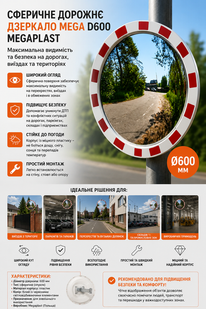 Сферическое дорожное зеркало Mega d600 мм Megaplast - изображение 2