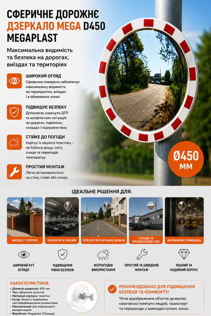Сферическое дорожное зеркало Mega d450 мм Megaplast - изображение 2