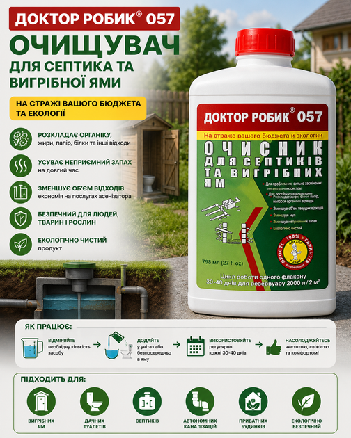 Очиститель для септика и выгребной ямы Доктор Робик 057 3шт. х 798 мл. - изображение 2
