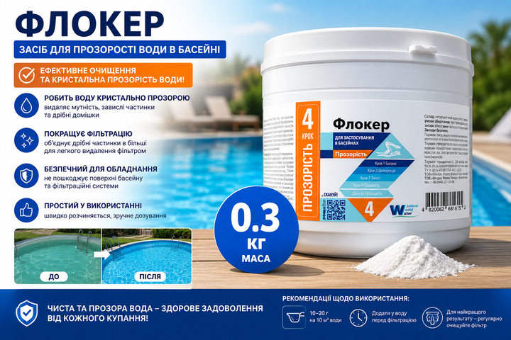 Засіб для прозорості води в басейні Флокер 0.3кг WWW Порошок (туба) - зображення 2