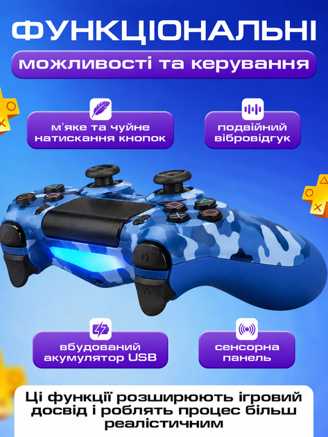 Джойстик беспроводной JoyPro с двойной вибрацией + USB дата кабель синий камуфляж (gamep4-e) - изображение 3