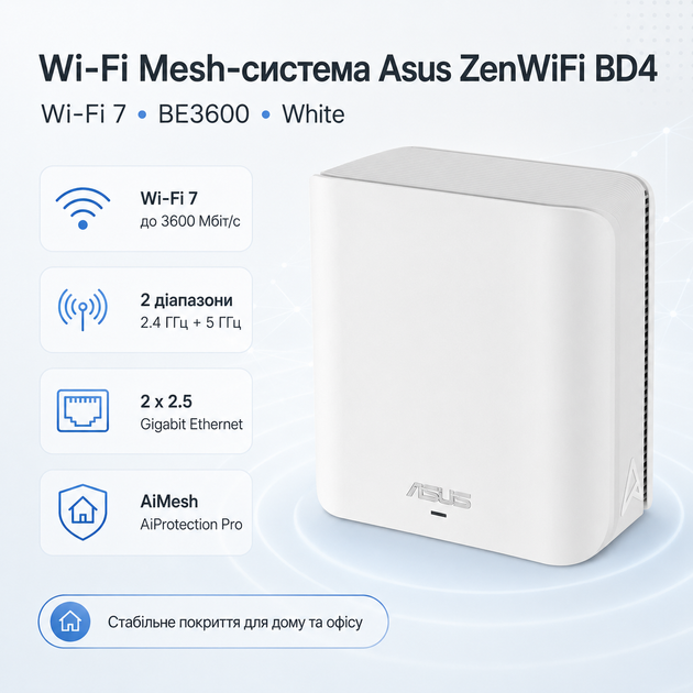 Wi-Fi Mesh-система Asus ZenWiFi BD4 1pk Wi-Fi 7 BE3600 White (90IG0960-MO3C00) - зображення 2