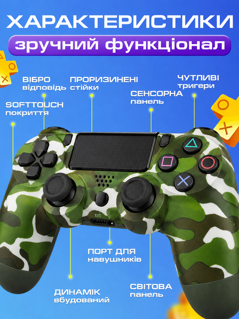 Джойстик беспроводной JoyPro с двойной вибрацией + USB дата кабель зелений камуфляж (gamep4-c) - изображение 3