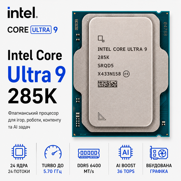 Процесор Intel Core Ultra 9 285K s1851 3.7GHz 24C/24T 125W BOX (BX80768285K) - зображення 2