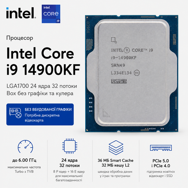 Процессор Intel Core i9-14900KF s1700 3.2GHz 24C/32T 125W BOX (BX8071514900KF) - Фото 3 Процессор Intel Core i9-14900KF s1700 3.2GHz 24C/32T 125W BOX (BX8071514900KF) - изображение 3